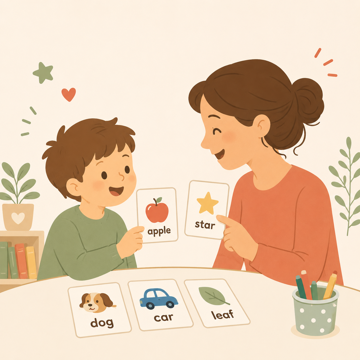Illustration d'une professeure et d'un enfant en pleine séance, encouragement positif