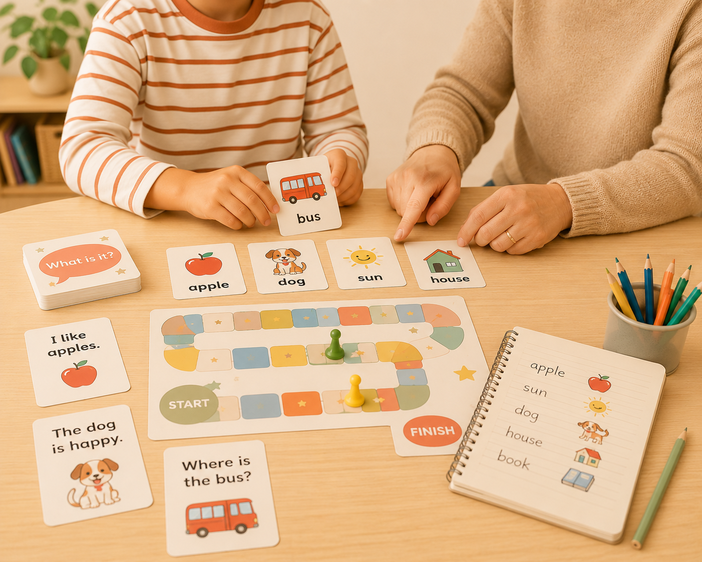 Jeu de société et flashcards en anglais utilisés pour les 8-11 ans